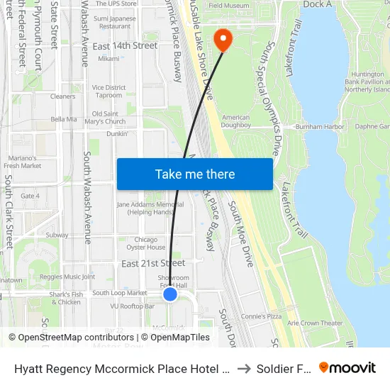 Hyatt Regency Mccormick Place Hotel Chicago, 301 E Cermak Rd to Soldier Field map