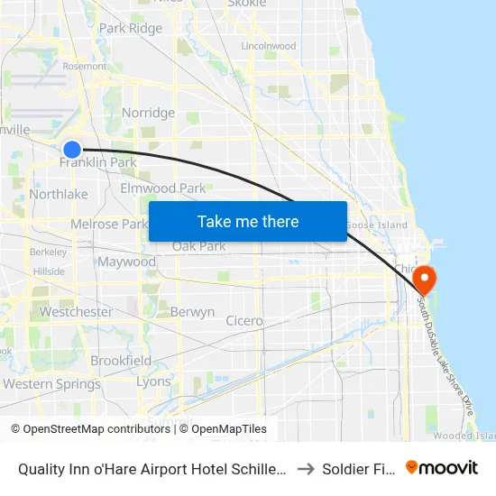 Quality Inn o'Hare Airport Hotel Schiller Park to Soldier Field map