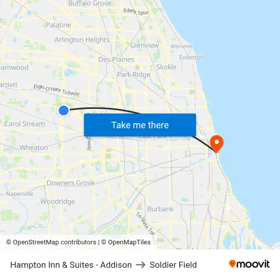 Hampton Inn & Suites - Addison to Soldier Field map