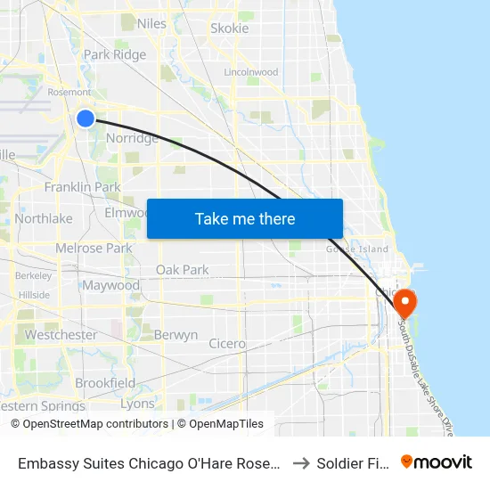 Embassy Suites to Soldier Field map