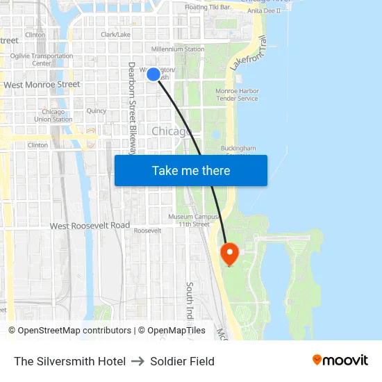 The Silversmith Hotel to Soldier Field map