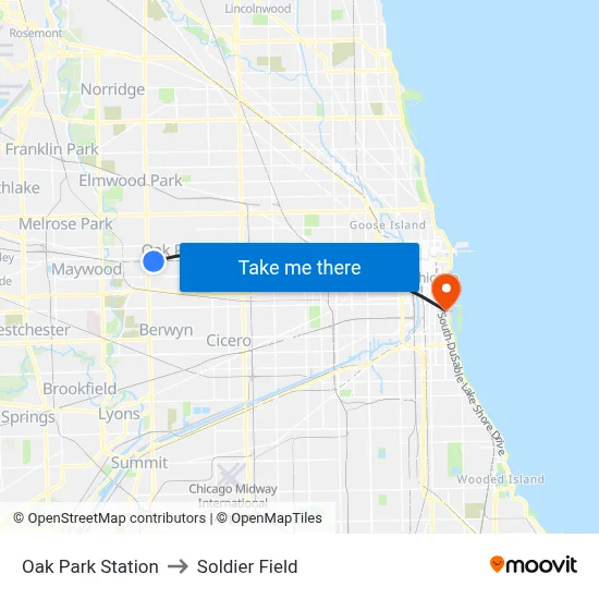 Oak Park Station to Soldier Field map