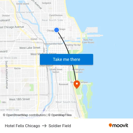 Hotel Felix Chicago to Soldier Field map