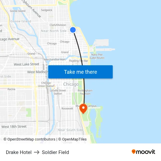 Drake Hotel to Soldier Field map
