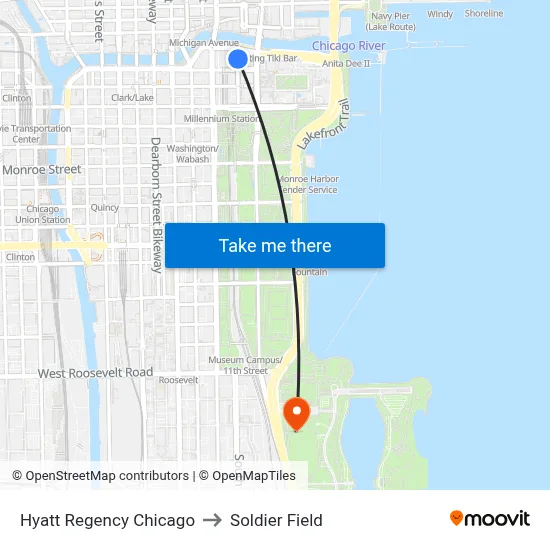 Hyatt Regency Chicago to Soldier Field map