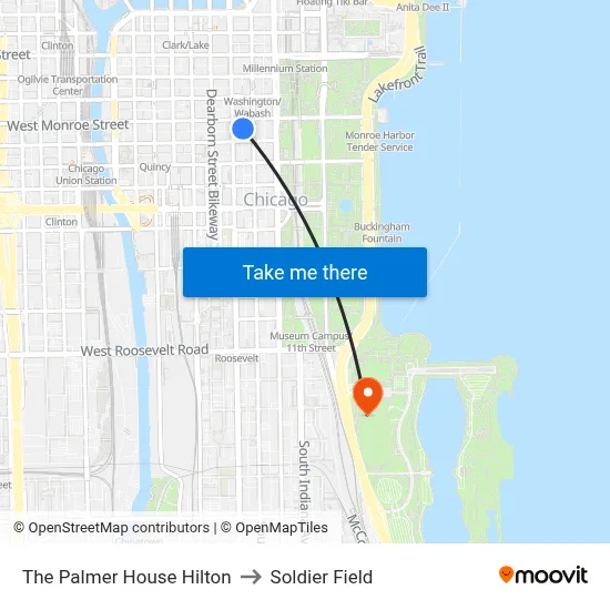 The Palmer House Hilton to Soldier Field map