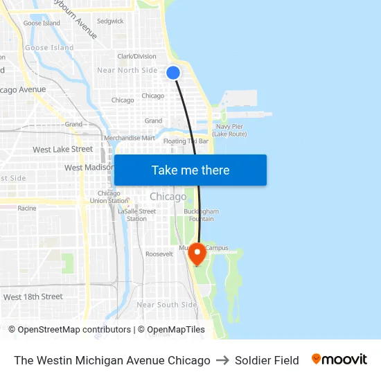 The Westin Michigan Avenue Chicago to Soldier Field map