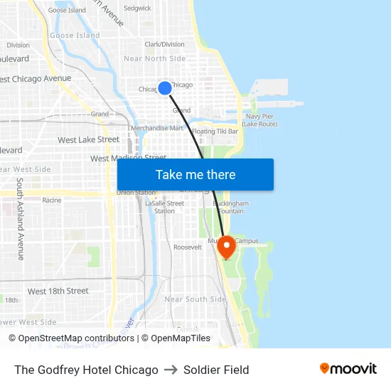 The Godfrey Hotel Chicago to Soldier Field map