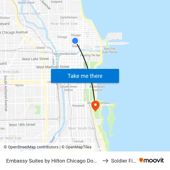 Embassy Suites by Hilton Chicago Downtown to Soldier Field map