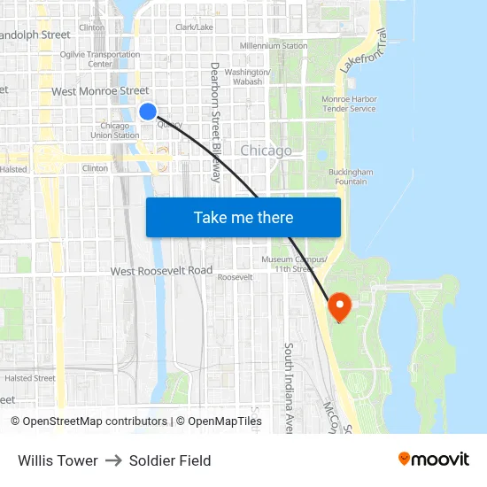 Willis Tower to Soldier Field map