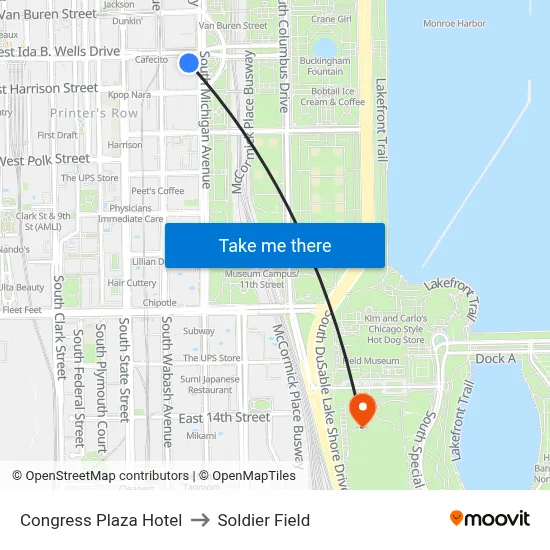 Congress Plaza Hotel to Soldier Field map