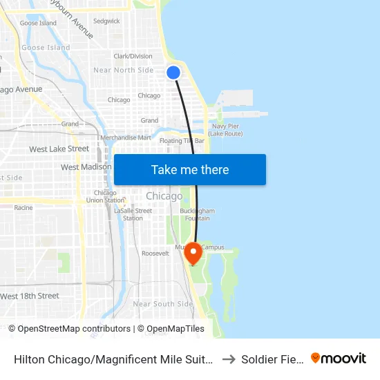 Hilton Chicago/Magnificent Mile Suites to Soldier Field map