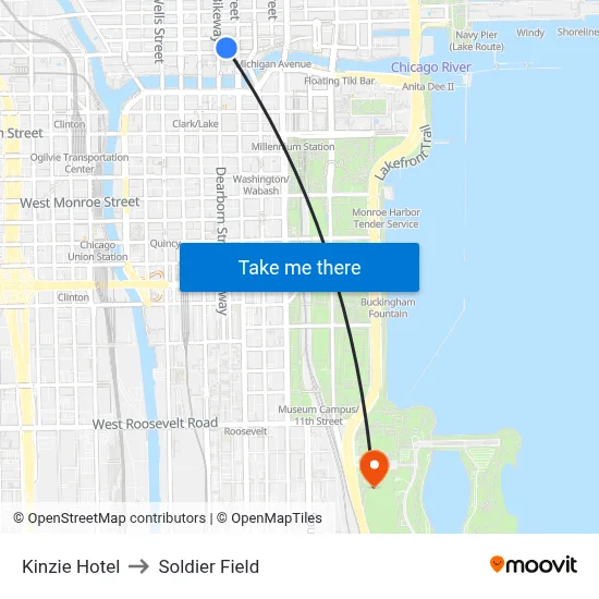 Kinzie Hotel to Soldier Field map