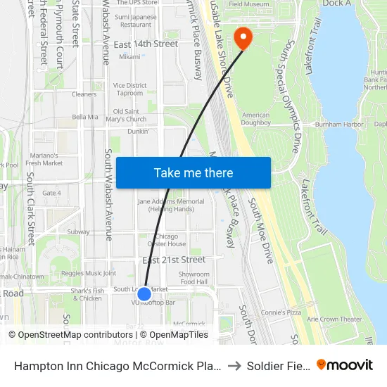 Hampton Inn Chicago McCormick Place to Soldier Field map
