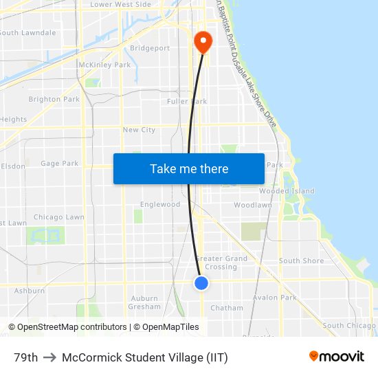 79th to McCormick Student Village (IIT) map