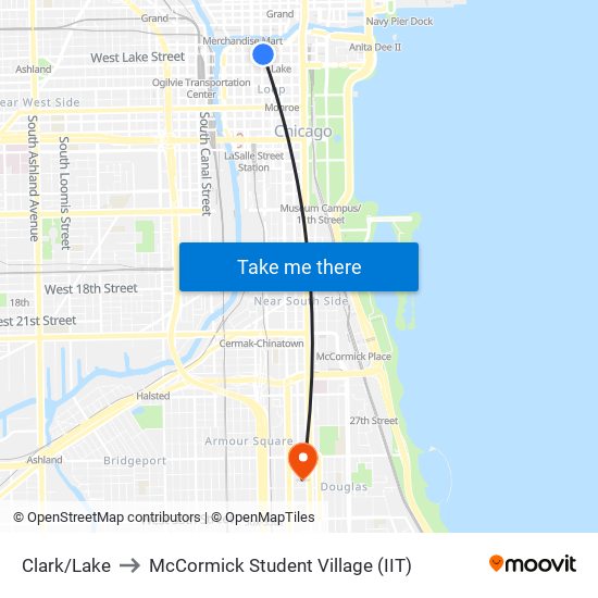 Clark/Lake to McCormick Student Village (IIT) map