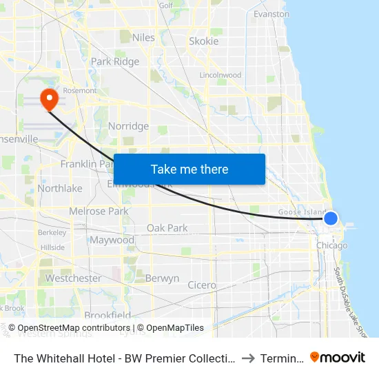 The Whitehall Hotel - BW Premier Collection, Chicago to Terminal 1 map