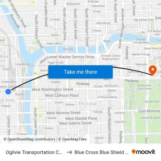 Ogilvie Transportation Center to Blue Cross Blue Shield of IL map