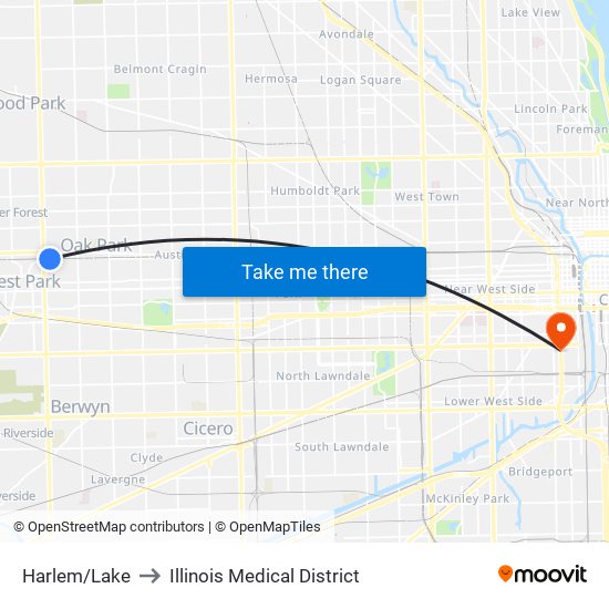 Harlem/Lake to Illinois Medical District map