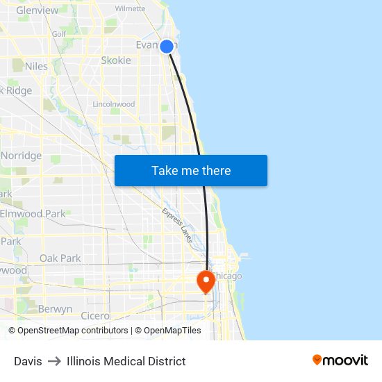 Davis to Illinois Medical District map