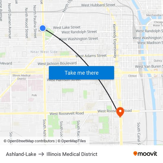 Ashland-Lake to Illinois Medical District map