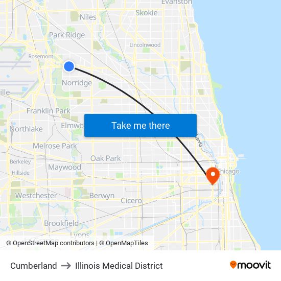 Cumberland to Illinois Medical District map