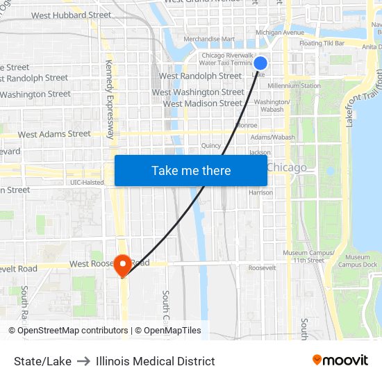 State/Lake to Illinois Medical District map