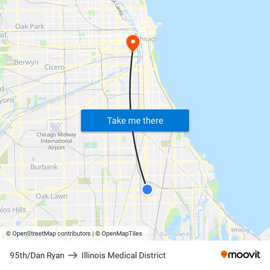 95th/Dan Ryan to Illinois Medical District map