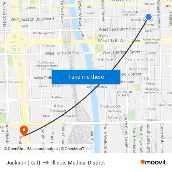 Jackson (Red) to Illinois Medical District map