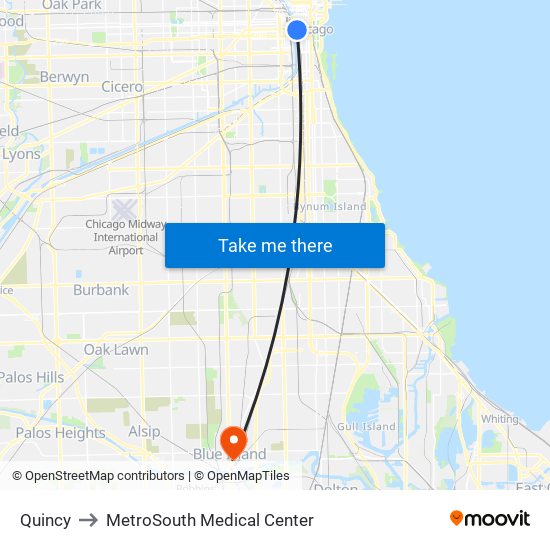Quincy to MetroSouth Medical Center map