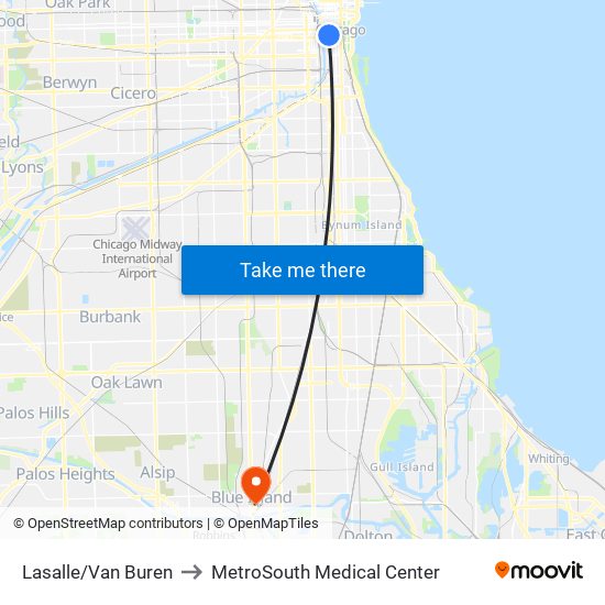 Lasalle/Van Buren to MetroSouth Medical Center map