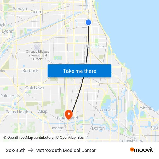 Sox-35th to MetroSouth Medical Center map