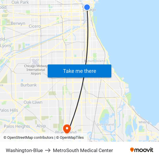 Washington-Blue to MetroSouth Medical Center map