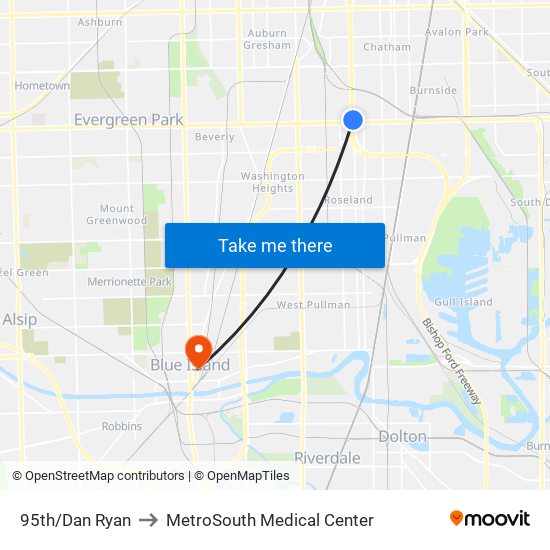 95th/Dan Ryan to MetroSouth Medical Center map