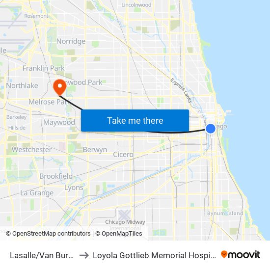Lasalle/Van Buren to Loyola Gottlieb Memorial Hospital map