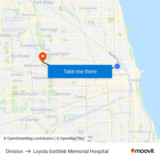 Division to Loyola Gottlieb Memorial Hospital map
