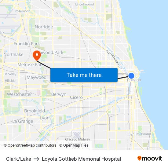 Clark/Lake to Loyola Gottlieb Memorial Hospital map