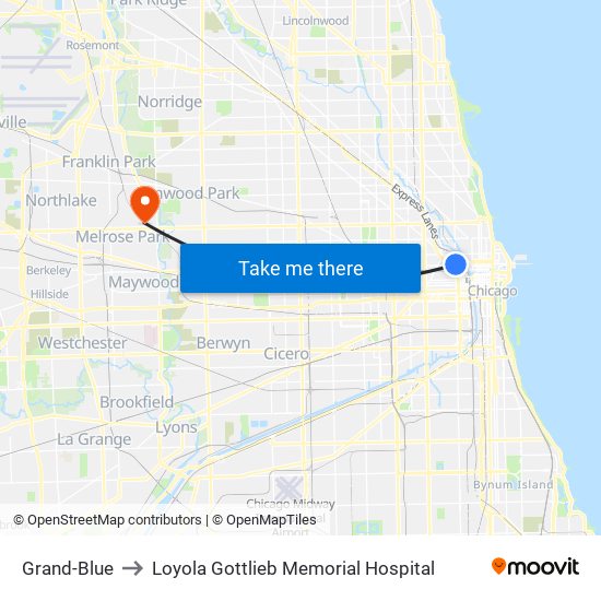 Grand-Blue to Loyola Gottlieb Memorial Hospital map