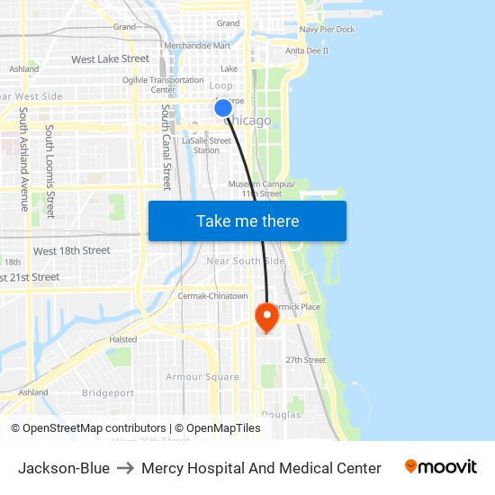 Jackson-Blue to Mercy Hospital And Medical Center map