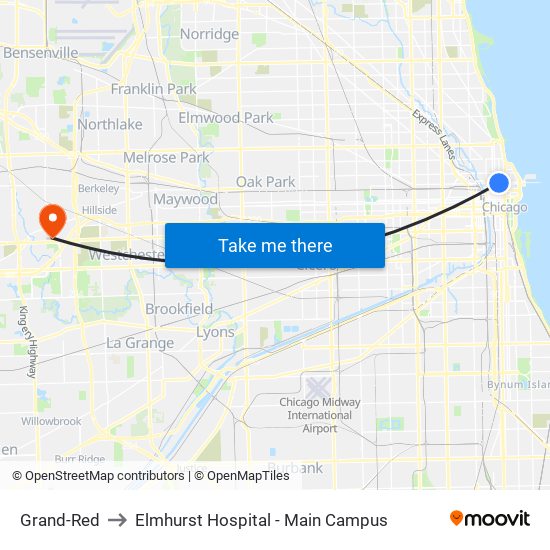 Grand-Red to Elmhurst Hospital - Main Campus map
