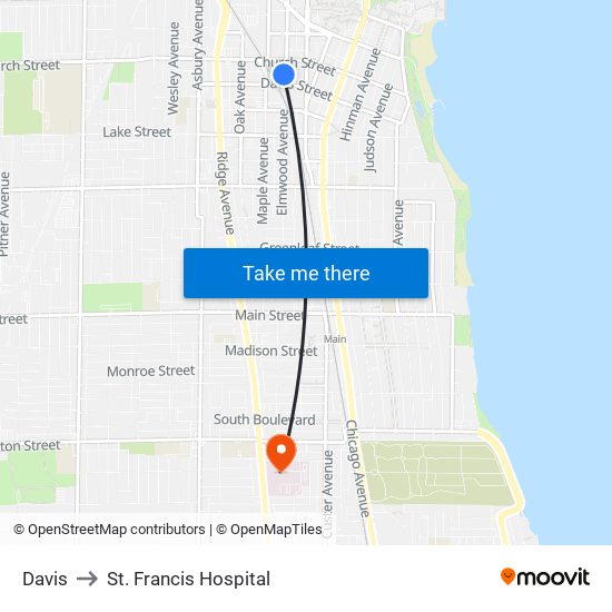 Davis to St. Francis Hospital map