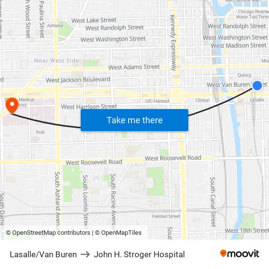 Lasalle/Van Buren to John H. Stroger Hospital map