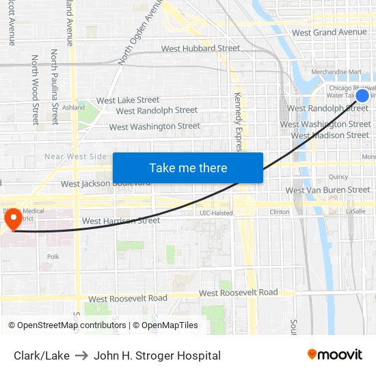 Clark/Lake to John H. Stroger Hospital map