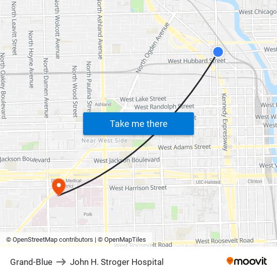 Grand-Blue to John H. Stroger Hospital map