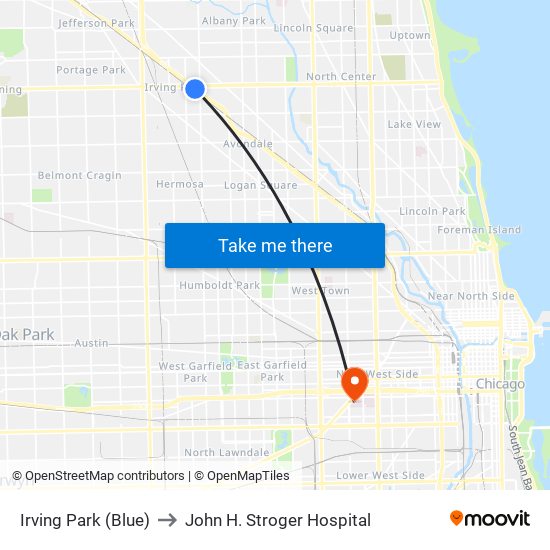 Irving Park (Blue) to John H. Stroger Hospital map
