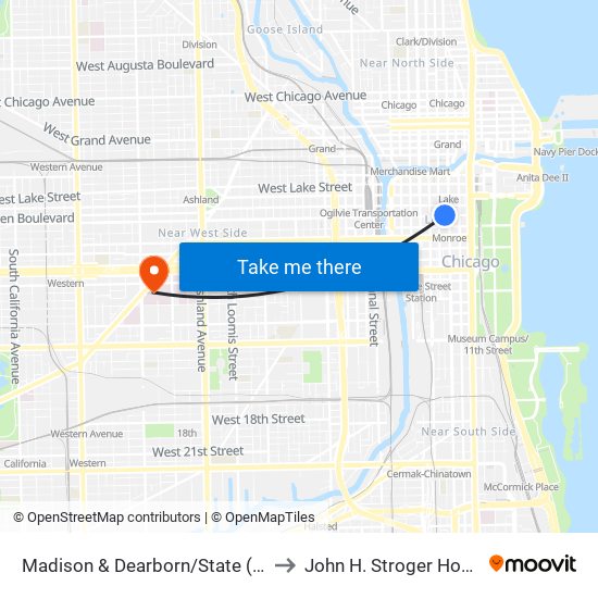 Madison & Dearborn/State (West) to John H. Stroger Hospital map