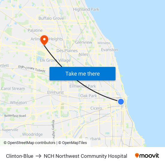Clinton-Blue to NCH Northwest Community Hospital map