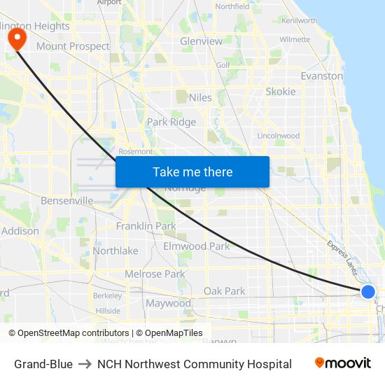 Grand-Blue to NCH Northwest Community Hospital map