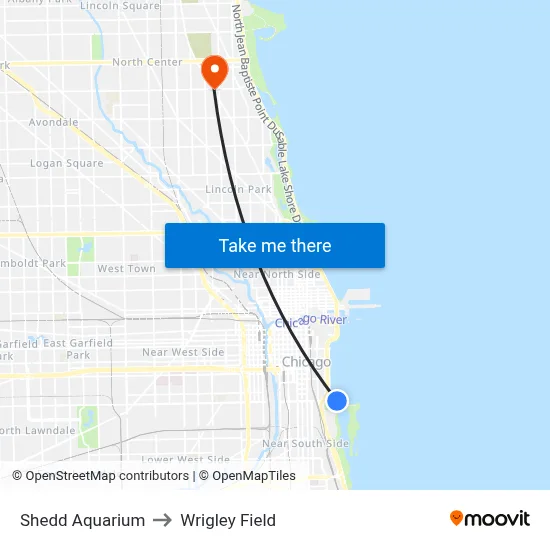 Shedd Aquarium to Wrigley Field map