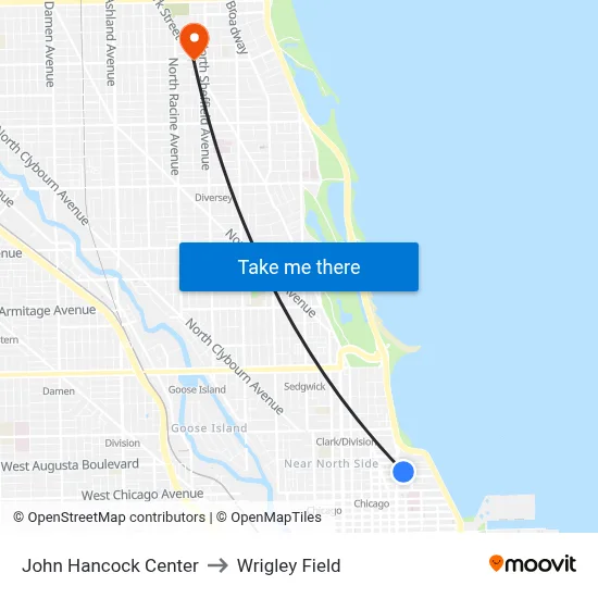 John Hancock Center to Wrigley Field map